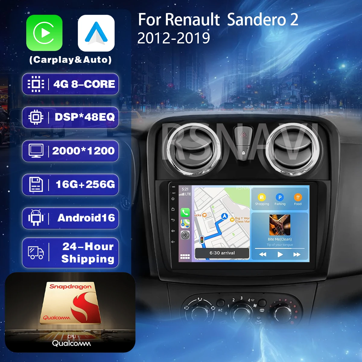 Android 16 Car Radio Auto For Renault Logan 2 Sandero 2 2012 - 2019 Multimedia Player Wireless Carplay Stereo DVD DSP 48EQ