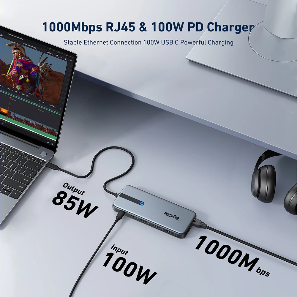 Imagem -04 - Raycue Docking Station Usb 3.2 10gbps Hub tipo c 4k Tela de 60hz Adaptador Compatível com Hdmi Macbook Surface Laptop 13-em1