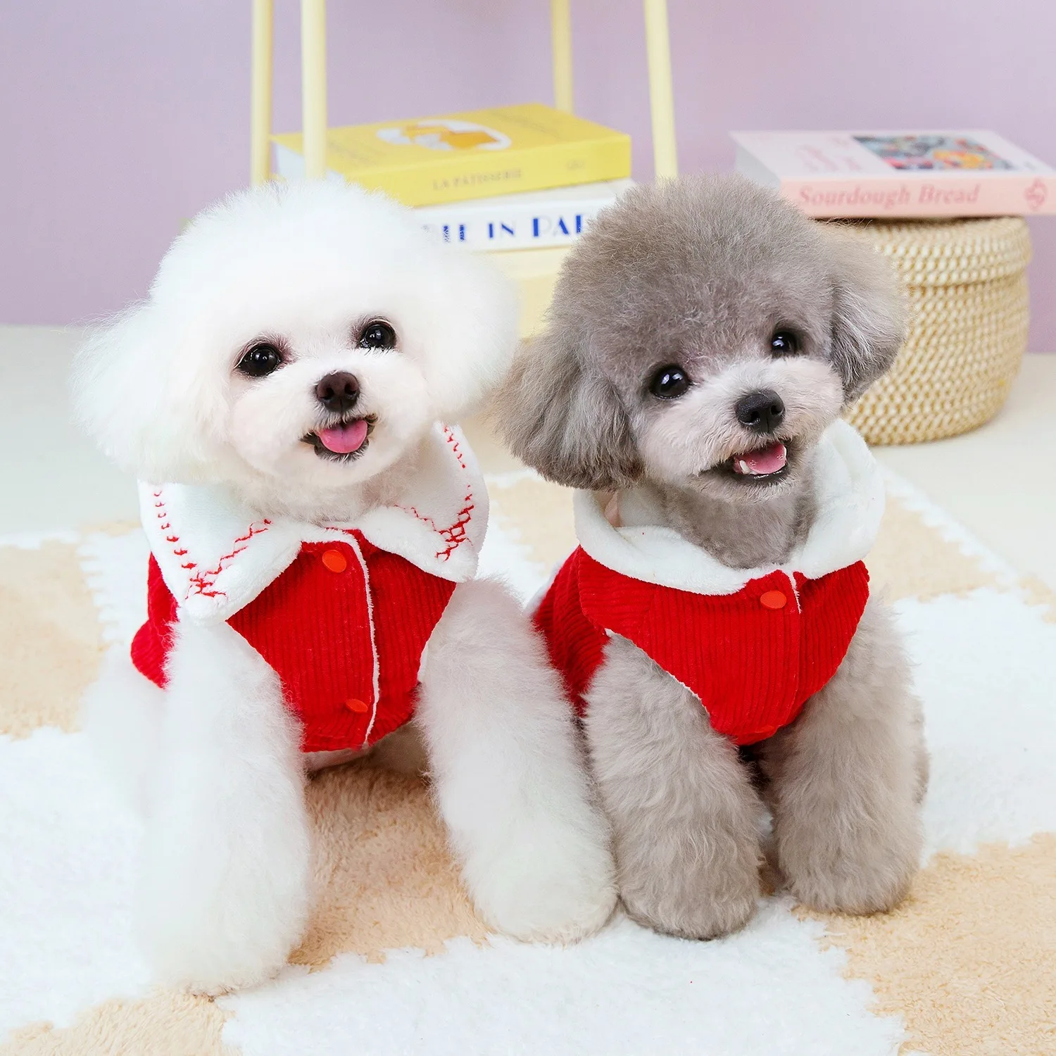 

Sweet Wind Pet Couple Dress Winter Corduroy Skirt Joyful New Year Clothes Poodle Romantic Suit Thickening Dog Clothes