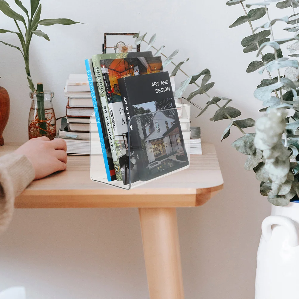 2Pcs Clear Bookend Acrylic File Organizer Magazine Files Storage Rack for Home Office Magazine Files Acrylic File Organizer