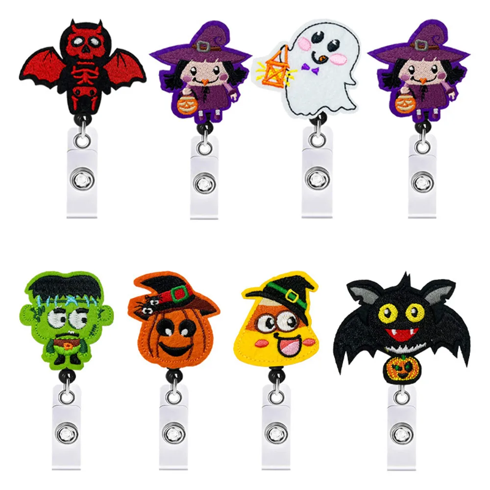 Cute Glitter Halloween Retractable Nurse Badge Reel Clip Badge Holder Students Doctor ID Card Holder Keychain Bag Pendant Gift