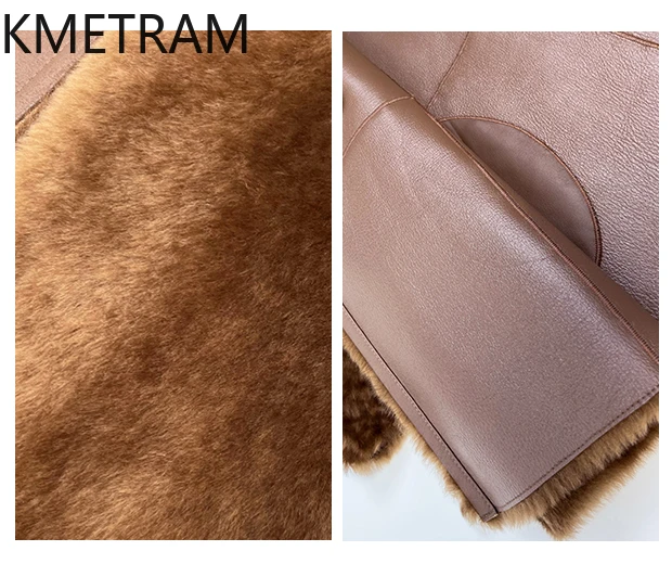 Naturale Lagun Lana Pelle di Pecora Double Face Giacca di Pelliccia Delle Donne Nuovo Marrone Con Scollo A V Reversibile Cappotto di Pelliccia Reale Inverno Donna Abbigliamento 2025