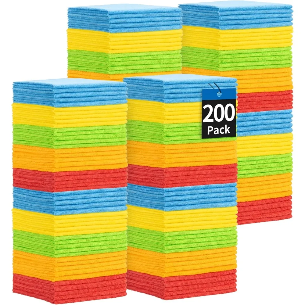 Bulk Microfiber Cleaning Cloths 200 Pack Absorbent Lint Free Multi Use Towels for Car Shop Home