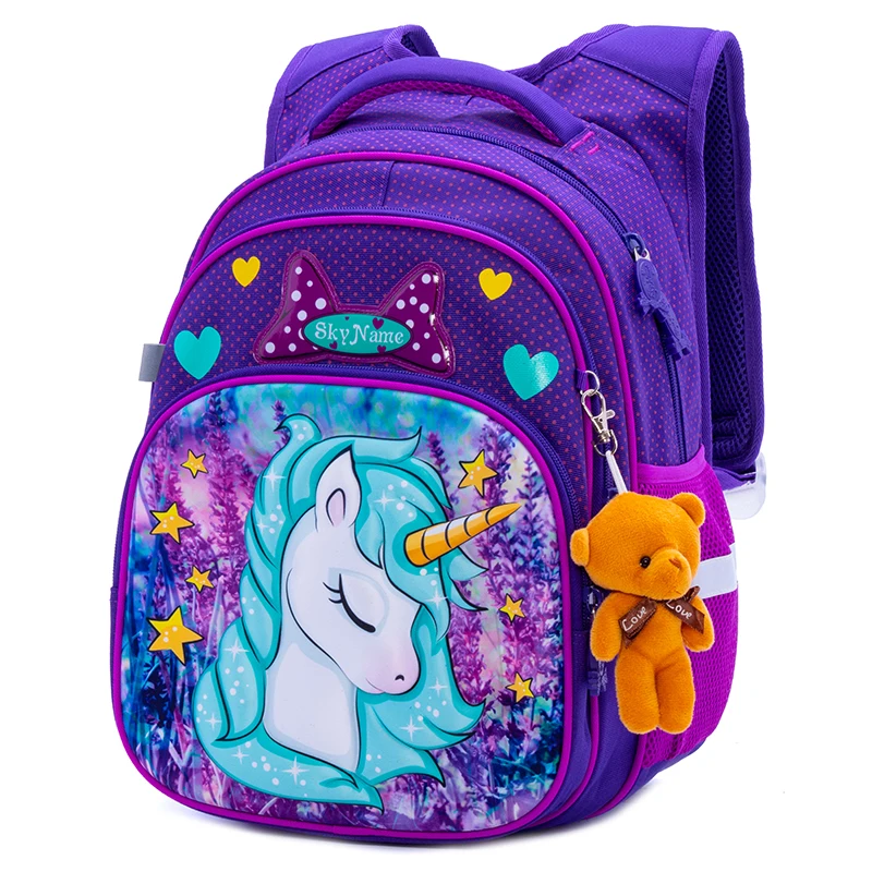 SkyName 3D Cartoon School Bag For Gilrs Cartoon Pattern Orthopedic Backpack Children School Bags Student Mochila Grade 1-4