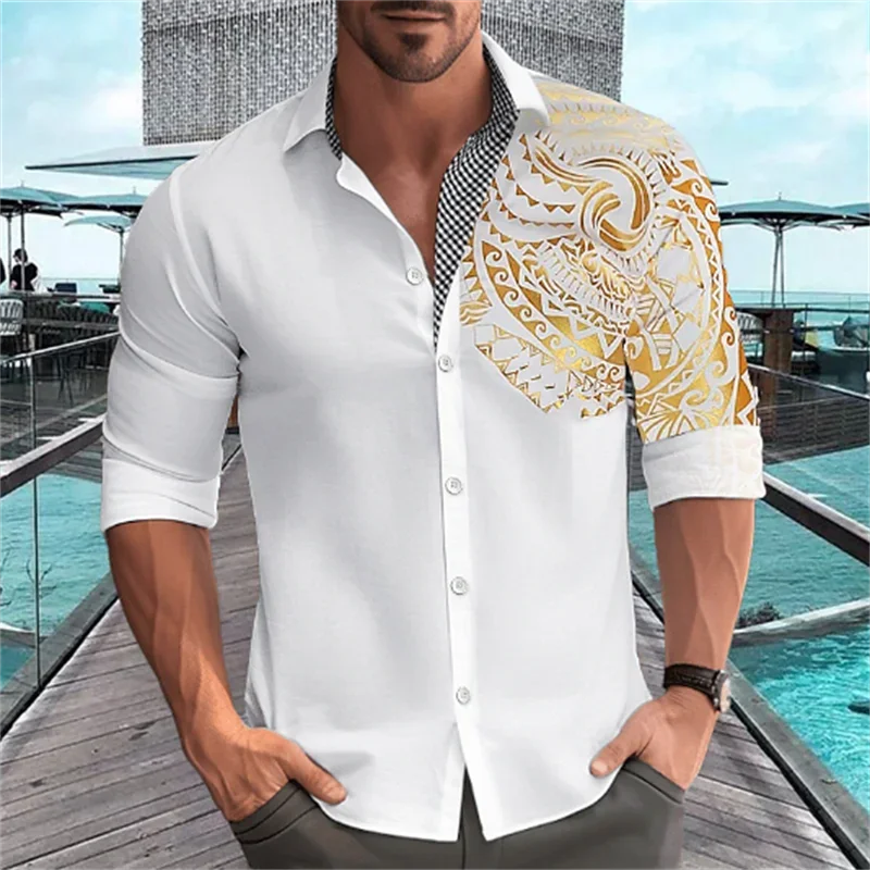 

Men's Button Up Long Sleeve Shirt Fashionable Gold Lapel Shirt Soft Comfortable Lightweight 2024 Designer Design New Plus Size