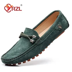 YRZL Loafers Men Casual Fashion Suede Men Shoes Lightweight Soft Genuine Leather Moccasins Slip on Driving Shoes for Men Size 48