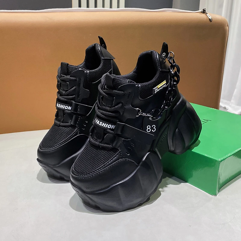 Novas mulheres casuais tênis de plataforma 10cm salto alto primavera esportes sapatos de couro respirável formadores tênis grossos zapatos mujer