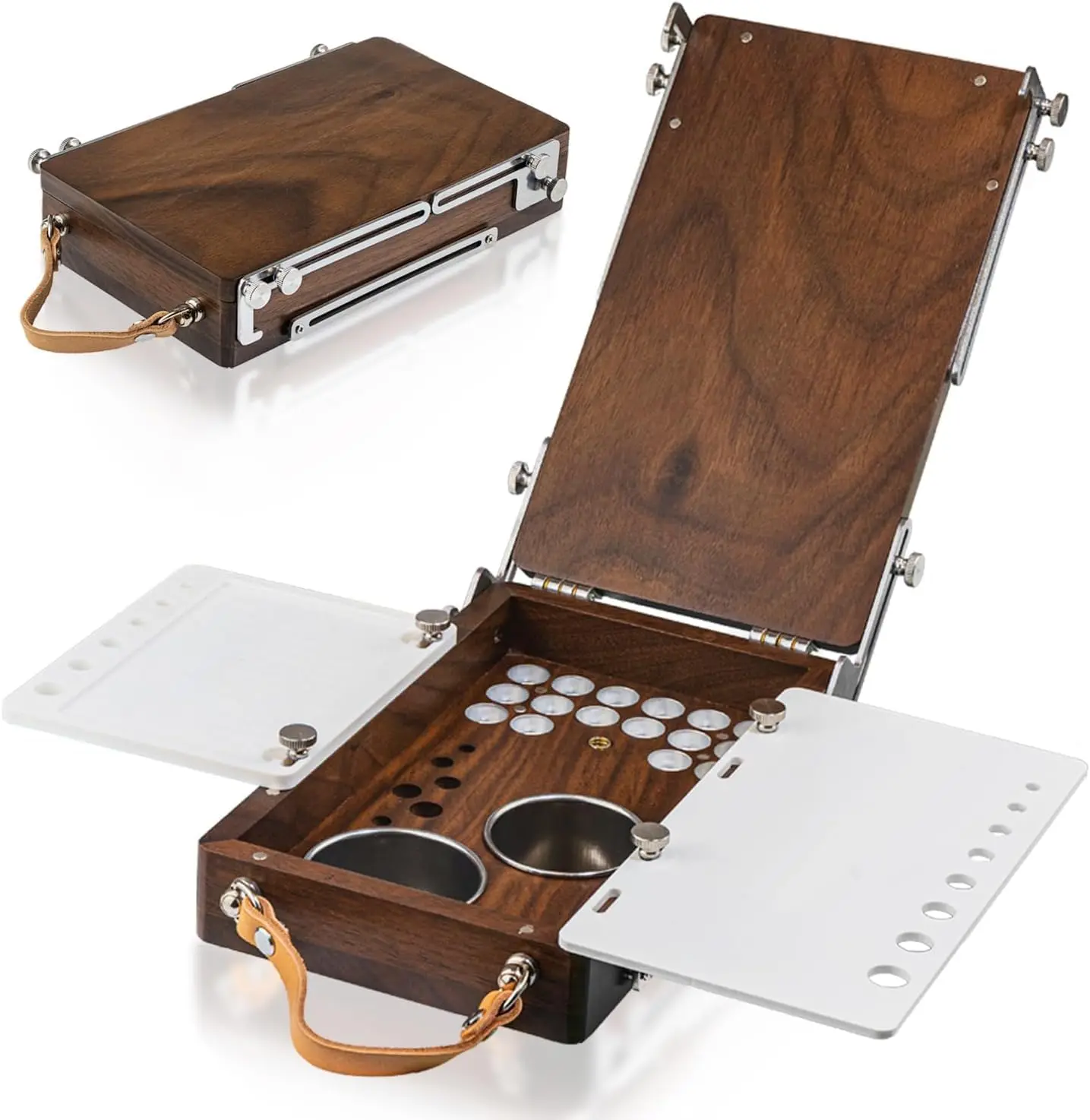 

Wood Travel Watercolor Palette, Plein Air Easel Pochade Box for Art Supplies, Mini Walnut Portable Sketchbox for Paintin