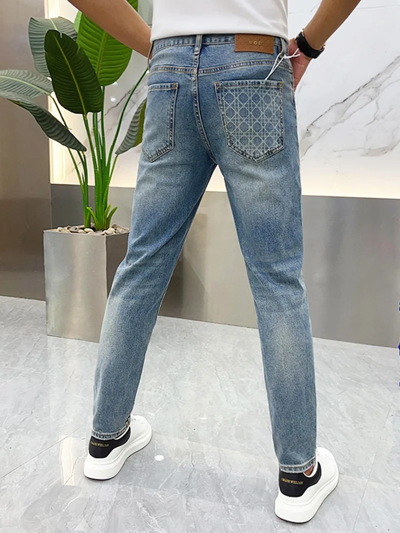 

Slim Fit Korean Sle Men's Pure Color Jeans Summer Trendy Versatile Comfortable Thin Casual Ankle-Length Pants