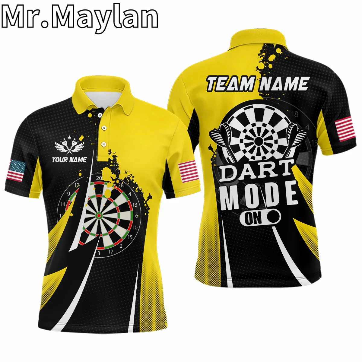 

3D Personalized Yellow Dart Mode On Men Darts Sports Polo Shirt Custom Darts Jersey Team Outfits Shirts Gifts For Darts Lovers