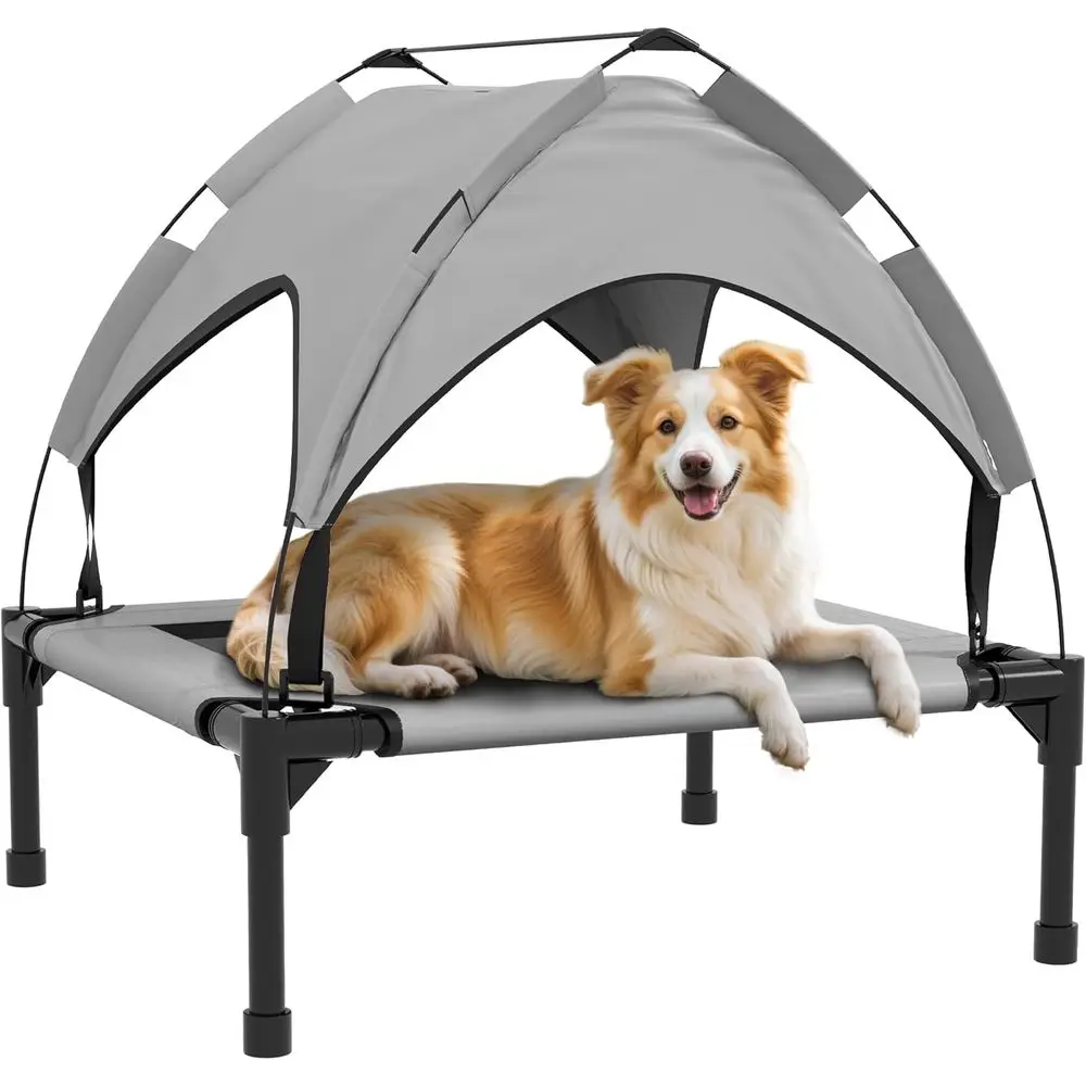 Portable Raised Pet Cot, Washable Mesh, Indoor/Outdoor, Large Dogs, 30 x 24 x 27, Light Gray