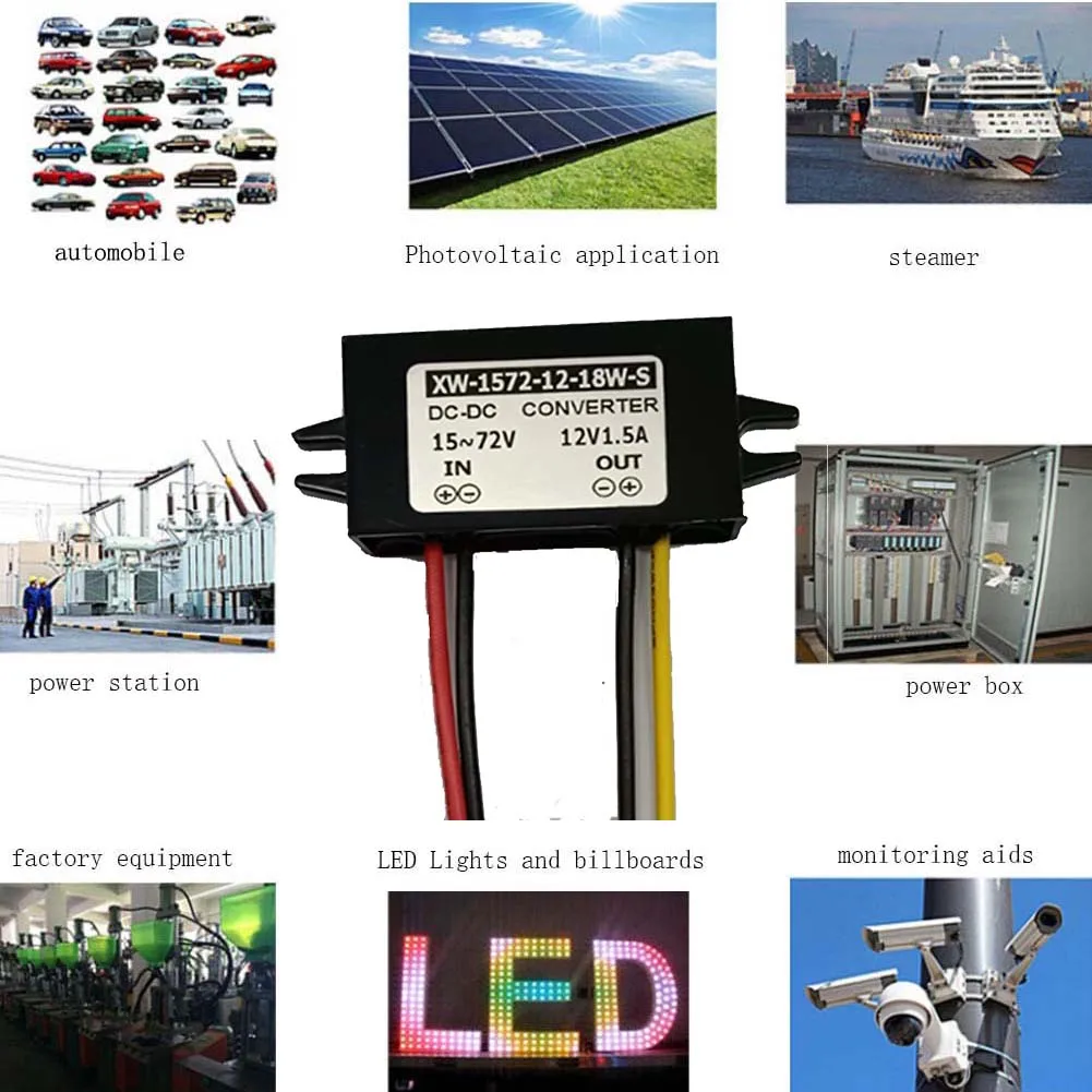 DC 15V-72V 24v 36v 48v 60v 72v  to 12V 1A 1.5A 12W 18W Step Down Voltage Regulator Buck Converter Transformer for Car Device