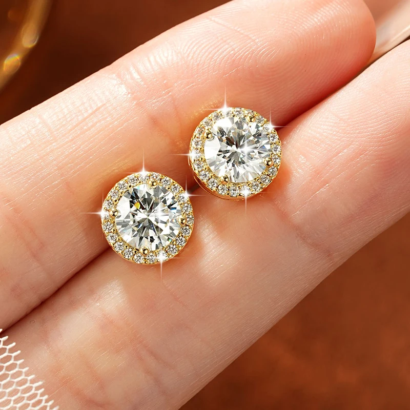 Rrjzz 0,5CT 1CT D-Farbe Brillanter Rundschliff Labor-Moissanit Halo Ohrstecker 14k Weißgold Plattiert Damen-Ohrringe Schmuck – Detail 12