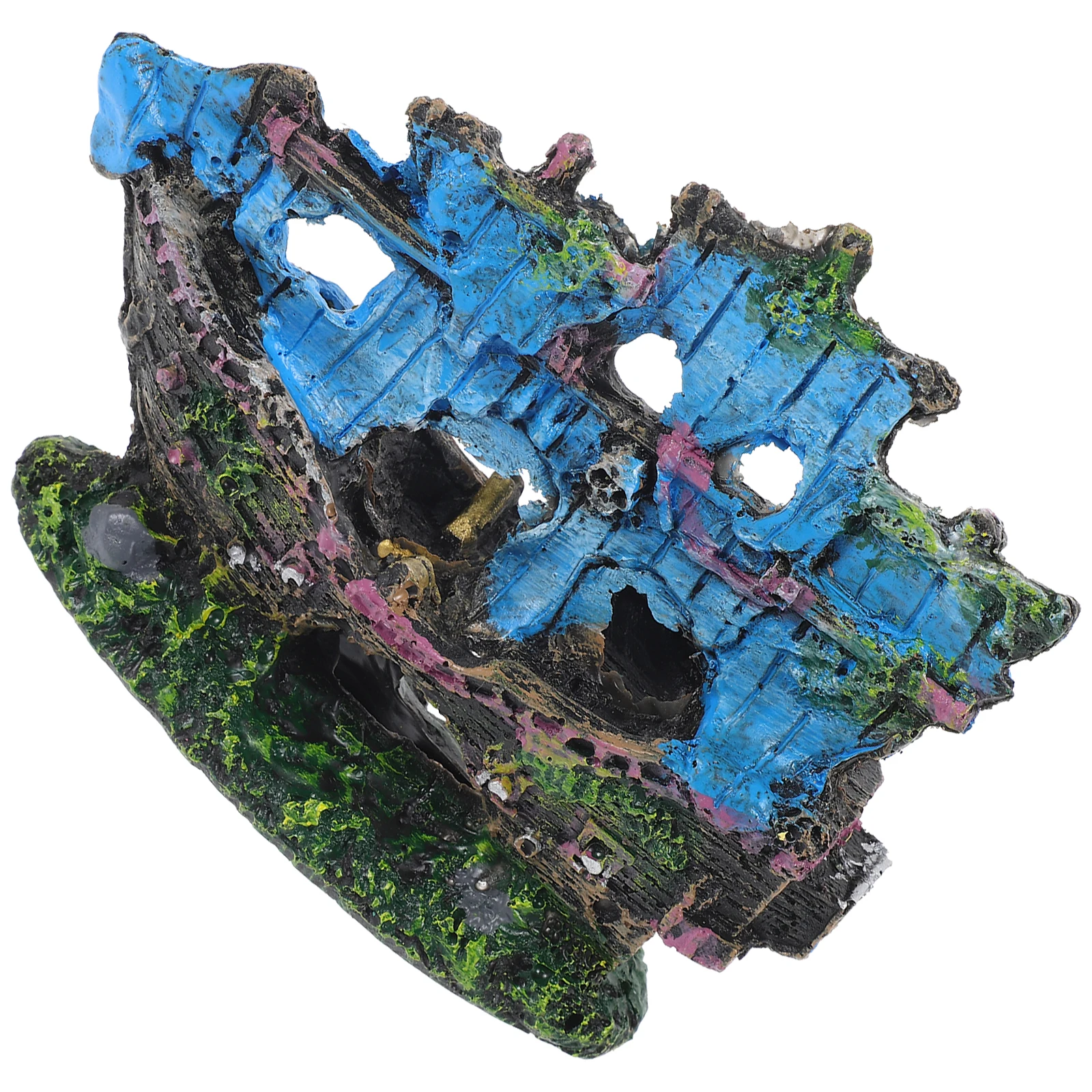 

Aquarium Sunken Ship Decoration Wreck Ornament Resin Hiding Place Lifelike Underwater Craft Tank Hidout Durable Safe Resin