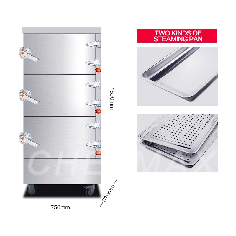 Commercial 12 KW Electric Gas Induction Rice Steaming Cart Automatic Food Steaming Steamer Steam Cooker Cabinet