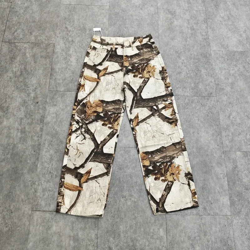 Mens Pants Harajuku Y2K Streetwear Clean Fit Vintage Branch Camouflage Cargo Pants Loose Fit Wide Leg Long Casual Unisex New