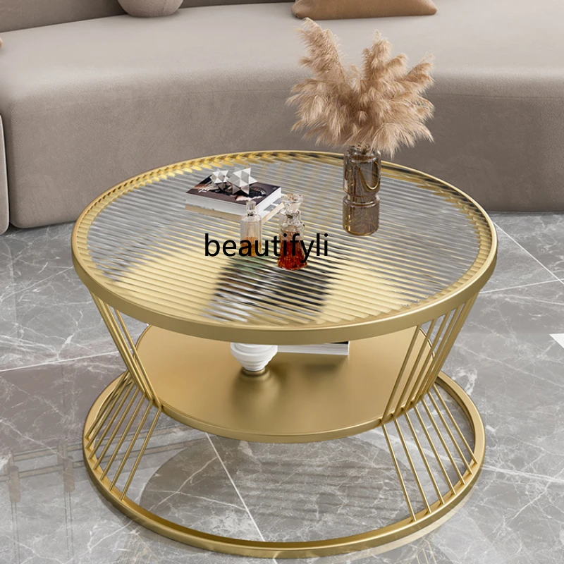 HJ-Nordic Round Changhong Glass Tea Table, Simple Modern Tea Table, Light Luxury Creative Tea Table