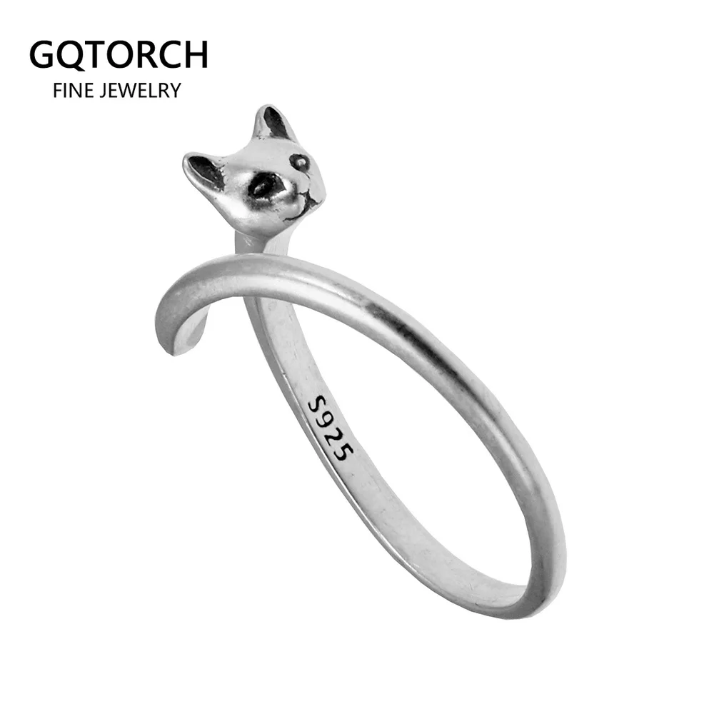 Cute Cat Matte Open Adjustable Silver Ring for Women 925 Sterling Silver Ring Designer Creative Jewelry