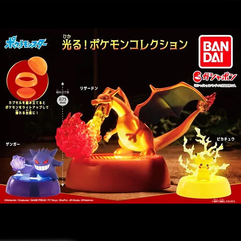 Bandai Pokémon Figures Mimikyu Greninja Mewtwo Charizard Gengar Pokemon Gashapon Glow Series Model PVC Collection Toys