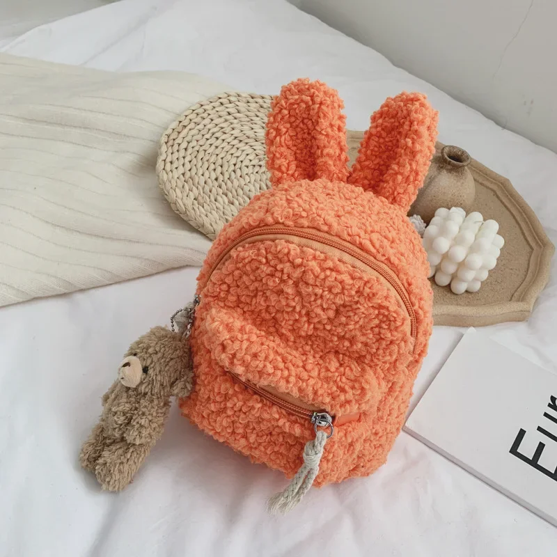 Sac à dos en peluche avec oreilles de lapin pour enfants, sac d'école maternelle, sac à dos d'hiver chaud, sac de voyage en plein air pour garçons et filles, mignon, sourire, tout-petit