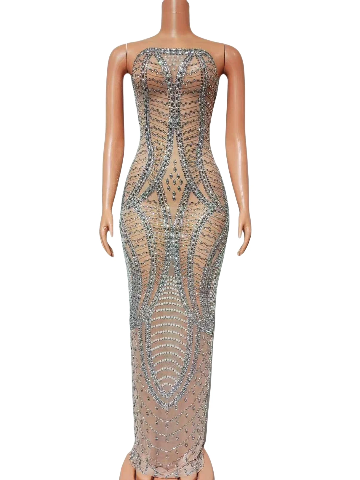 Bez rękawów, bez pleców, damska, brokatowa, długa sukienka z kryształkami, przyjęcie urodzinowe, wieczorowy strój na studniówkę