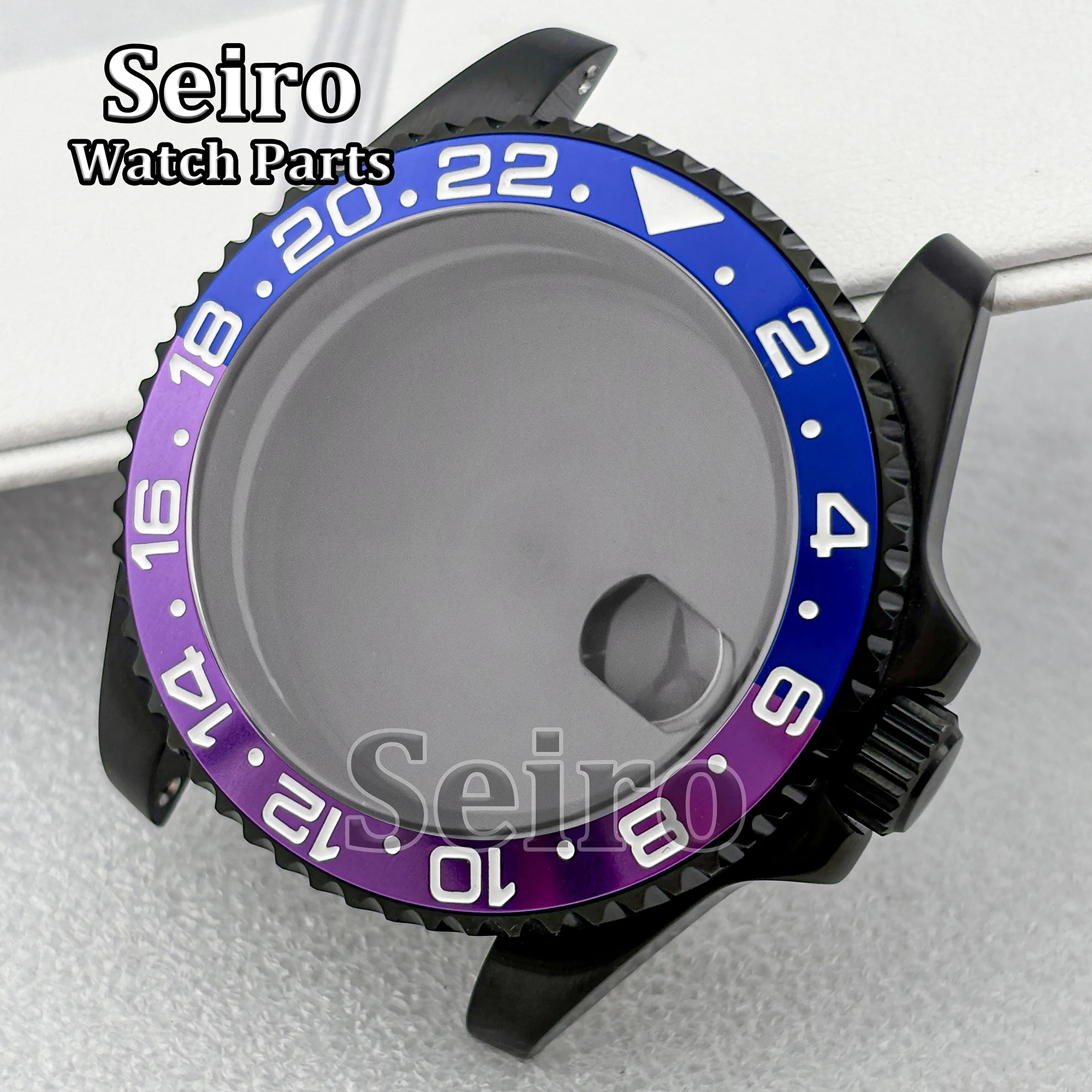 

Sapphire Crystal Glass 40MM Stainless Steel NH35 Case 100M Waterproof PVD Black Watchcase Accessories for GMT NH34 NH36 Movement