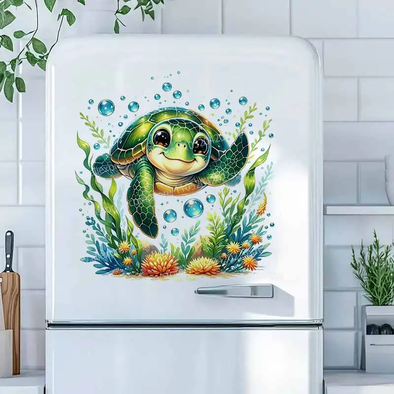 Cute Turtle Sticker Waterproof Self-Adhesive Refrigerator Toilet Wall Door Window Decoration Ocean Coral Theme AA450