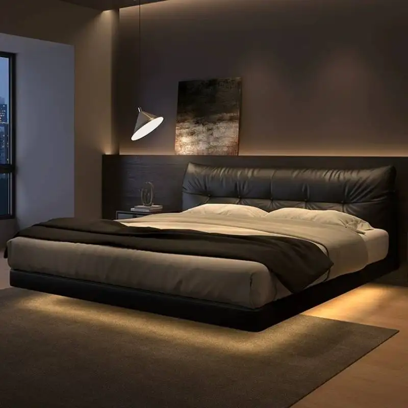 Designs Black Double Bed Elegant Modern European Italian 180x200 Double Bed Luxury Floating Letto Matrimoniale Furniture Home