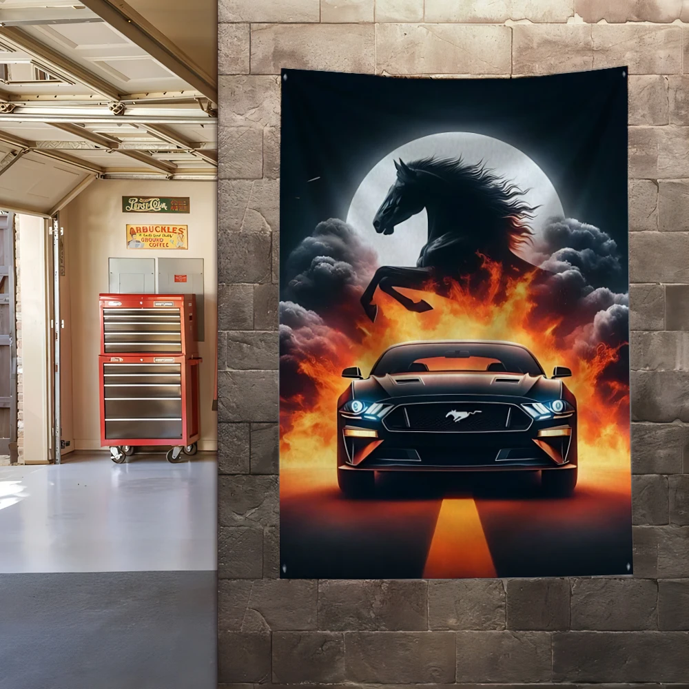 3x5 Ft Car Ford Mustang Flag Polyester Digital Printing Banner for Garage Wall Art Out Door Decoration With Brass Grommets