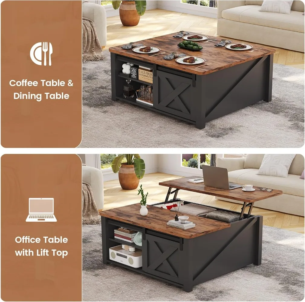31.5" Lift Top Coffee Table with Storage, Square Coffee Table for Living Room, Farmhouse Coffee Table with Large Hidden Storage