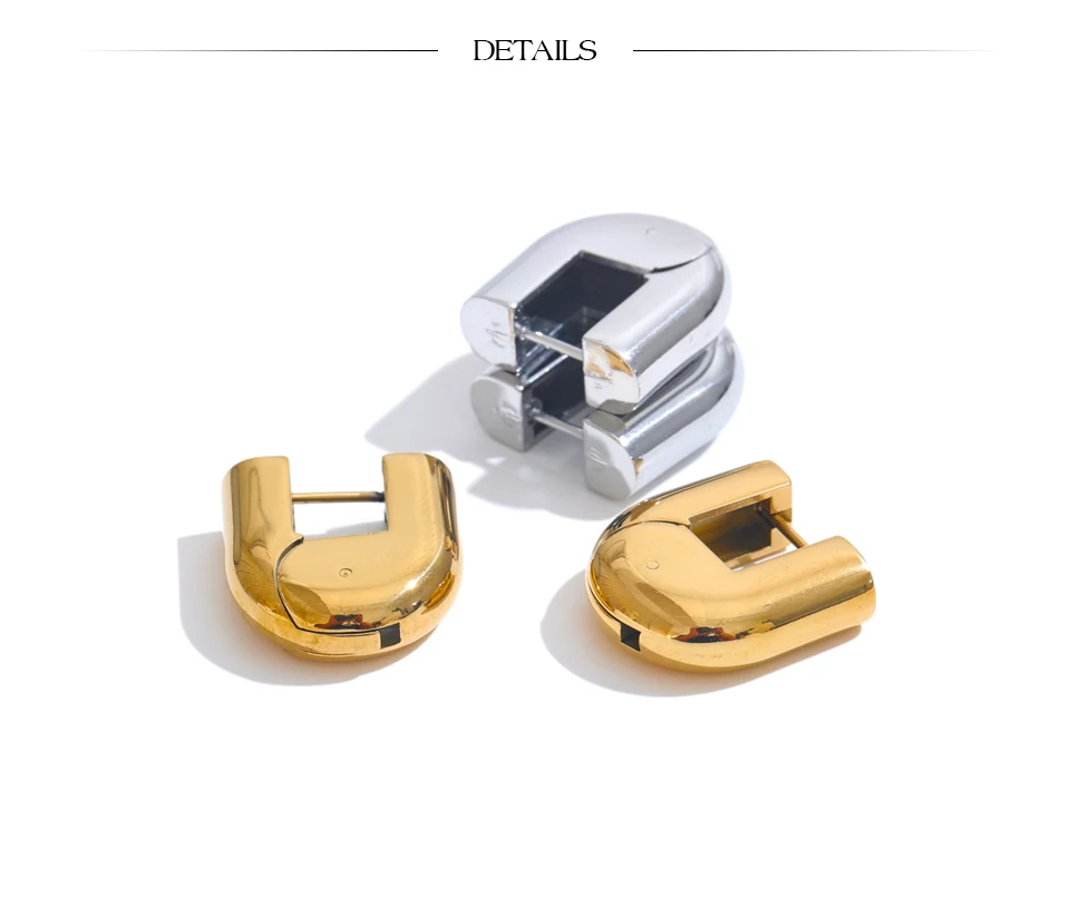 Yhpup 316L Edelstahl, glänzendes Metall, U-förmige hohle Creolen, 18 Karat PVD-beschichtete Textur, attraktiver Schmuck, wasserdicht – Detail 10