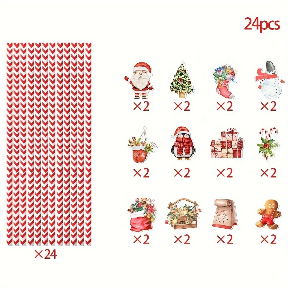 24pcs Christmas Theme Party Decoration Set Christmas Snowman Pattern Water Cups Drinks Disposable Decoration Straw Supplies