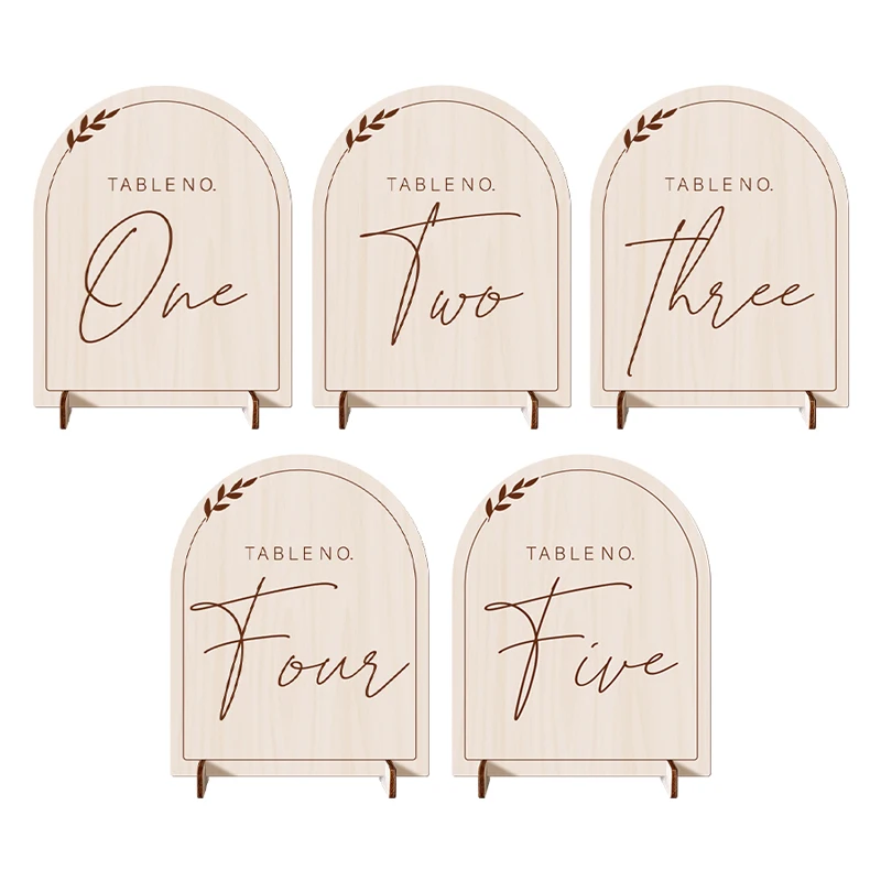 Numéros de Table arqués avec support, 5 pièces, cartes de siège en bois, cartes de Place réutilisables pour mariages, événements d'anniversaire, fêtes, décor de restauration
