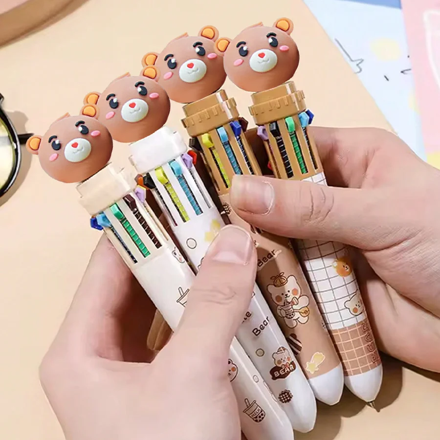 

1-4PCS 10 Colors Ballpoint Pen Cartoon Bear 0.5mm Colorful Ink Gel Pens Silicone Kawaii Pens School Office Supplies
