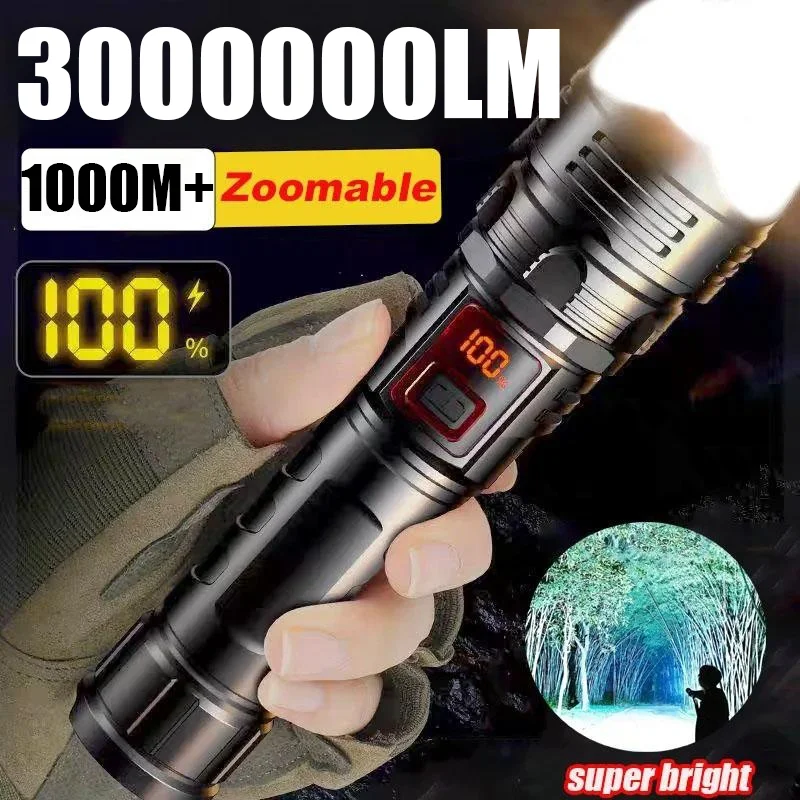 

2025 New High Power Led Flashlights Rechargeable Type-C Torch Zoom Camping Lantern Portable Flashlight Built-in Battery Tactical