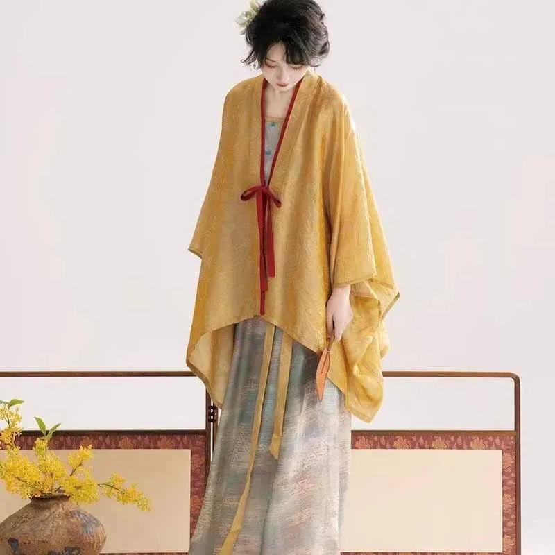 

Chinese Hanfu Dress Daily Wear Women Cosplay Costume Ancient Song Dynasty Yellow Camisole+Coat+Skirt Hanfu 3pcs Suit For Women