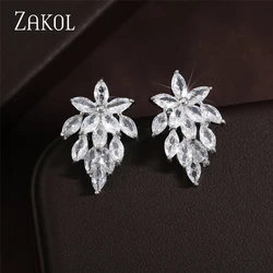 ZAKOL Trendy High Quality Marquise Cubic Zirconia Leaf Stud Earrings for Women Bridal Wedding Diner Party Birthday Jewelry EP558