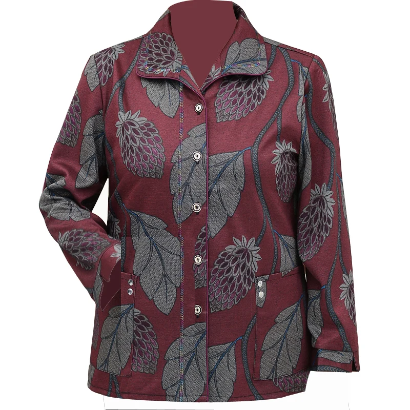 Autumn Outfit Set Long Sve Old Lady Clothes 60 Years Old Women's Faion Casual Loose Sle Outerwear Bird Flower Pattern