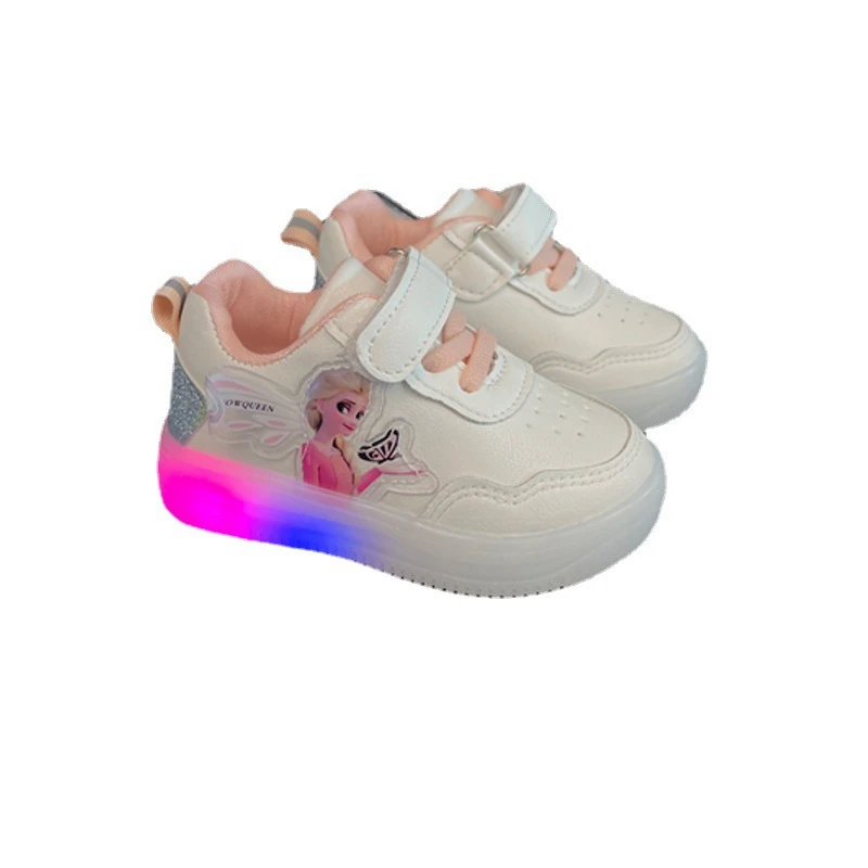 Kids Casual Shoes Led Light Luminous Baby Girls Spring Autumn Casual Sneakers Cartoon Frozen Elsa Toddler Sport Running Shoes