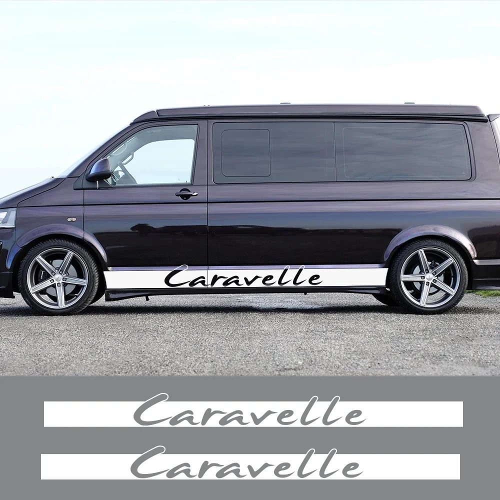 2PCS Car Styling PVC Stickers For Volkswagen VW Caravelle T5 T6 Stripes Letters Decals Racing Sport DIY Auto Tuning Accessories