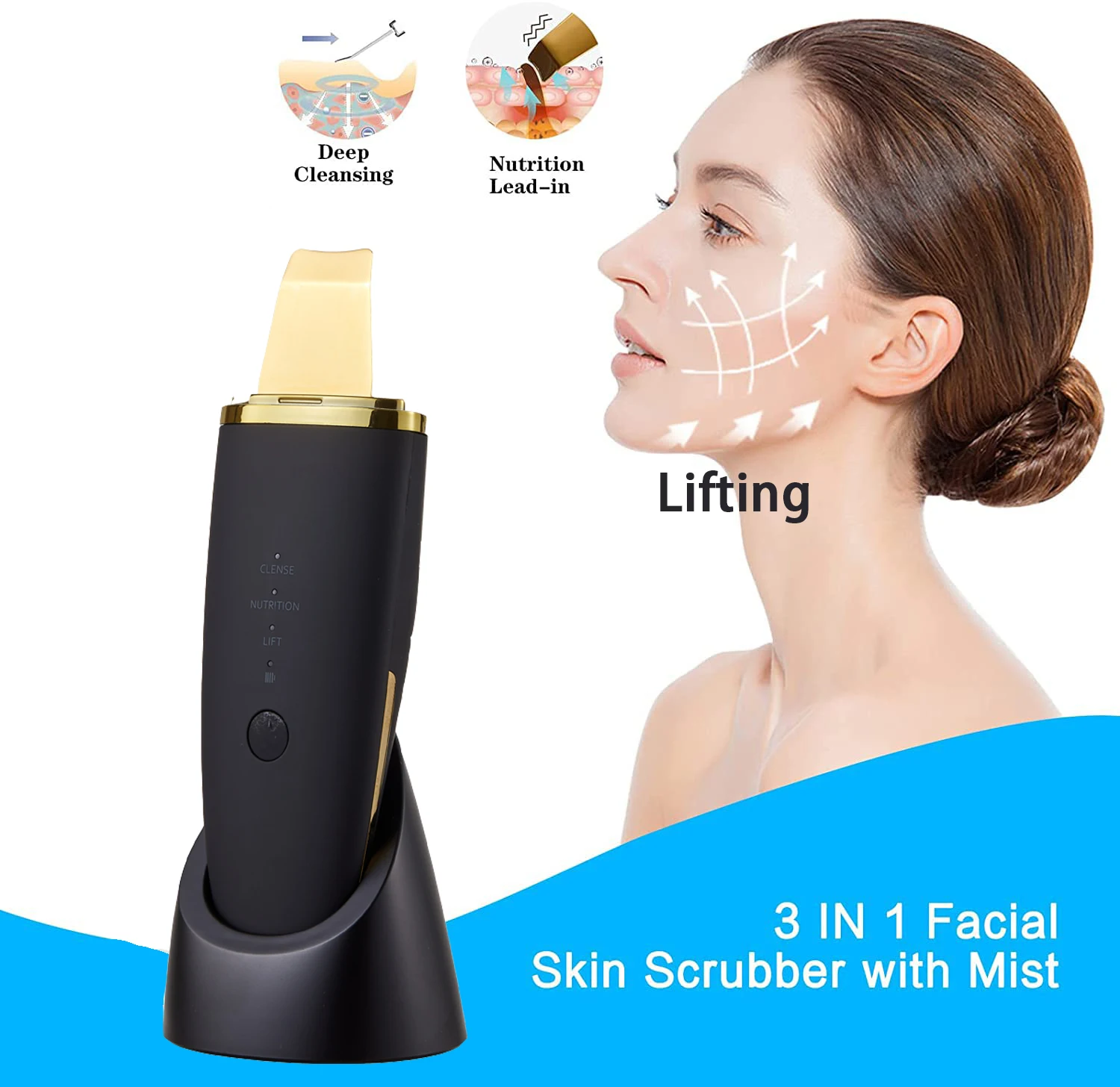 Lesen Skin Care Spatule pour la peau en or 24 carats avec spray hydratant – Nettoyage en profondeur les pores, élimine les points noirs et les peaux mortes, augmente le collagène