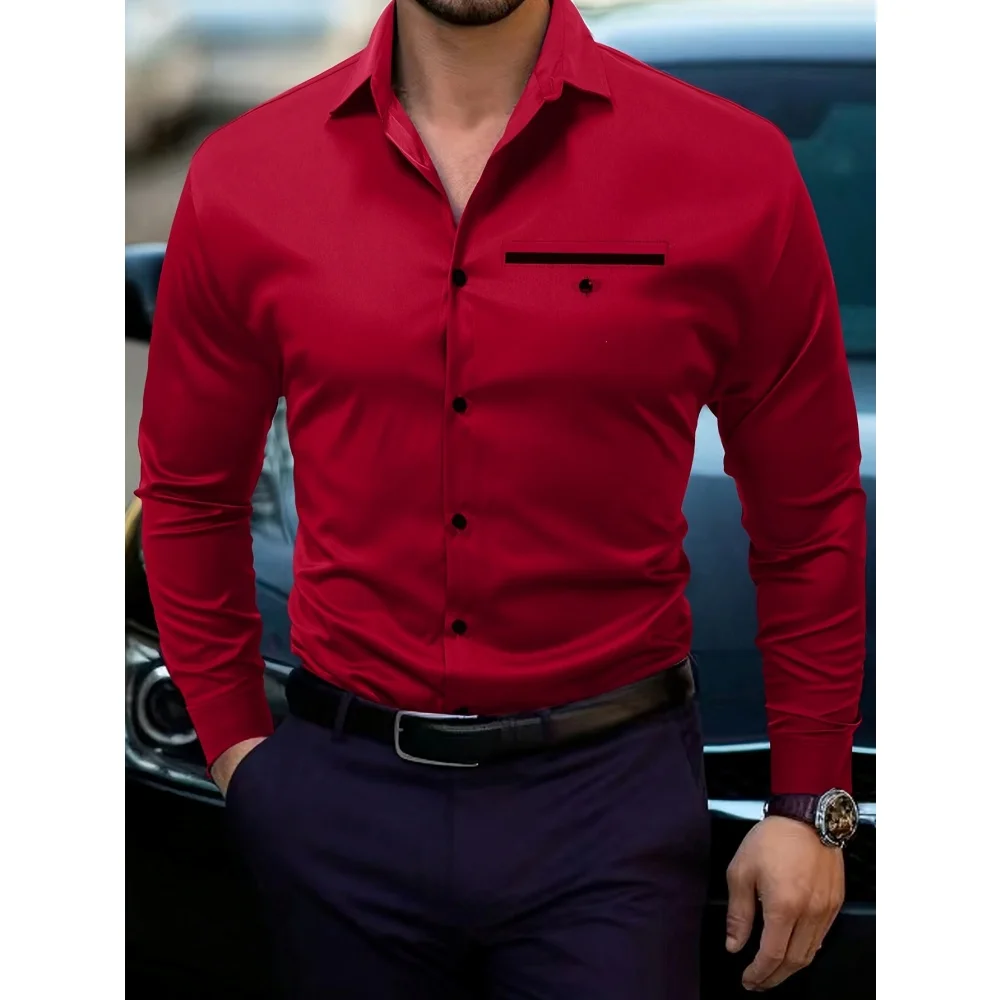 

New Men Shirt Brand New Solid Color Long Sleeve Elastic Fabric Men's Multiple Colors Male Black Male Dress Shirt Basic Shirts