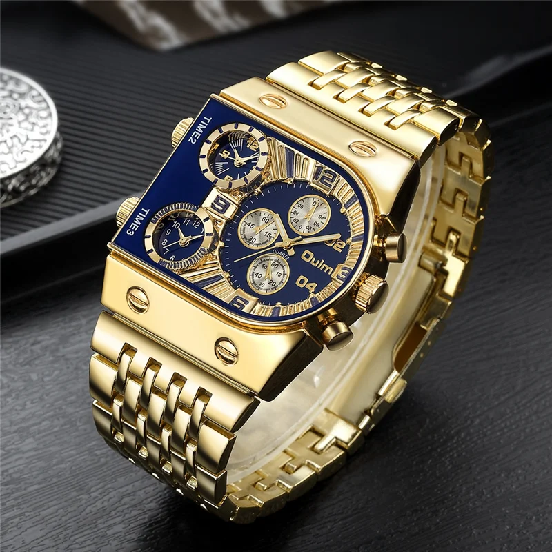 

Oulm Golden Watch For Men Luxury Original Stainless Steel Square Chronograph Big Dial Male Wristwatches Relogio Masculino 2022