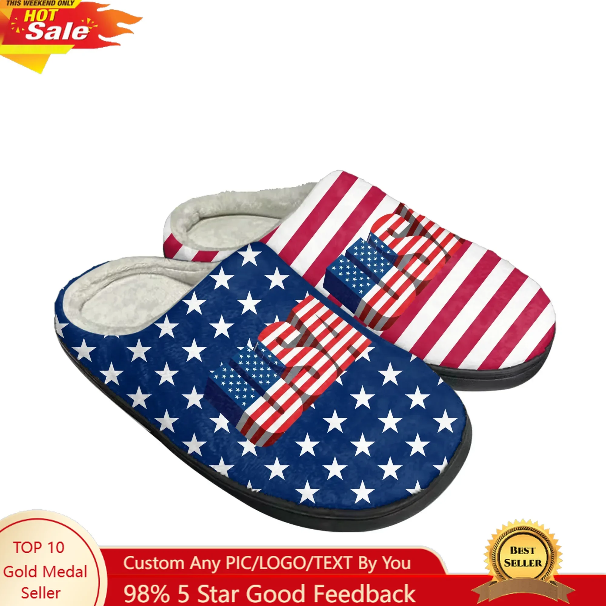 

American Flag USA Blue Red White Star Art Home Cotton Mens Womens Slippers Sandals Plush Casual Keep Warm Shoes Custom Slipper