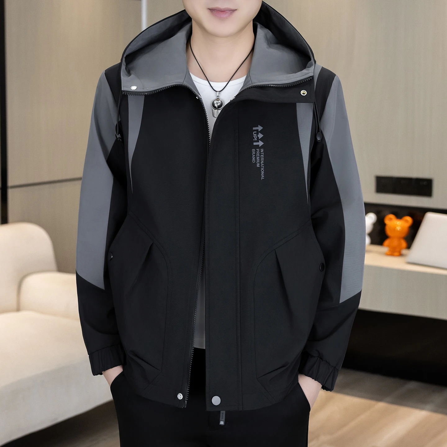 

Мужская повседневная куртка с капюшоном, легкая, модная, весенне-осенняя верхняя одежда из полиэстера, приталенный крой, молодежная, повседневная, стильная