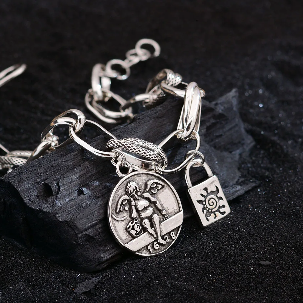 New Arrival Vintage Angel Tag Design Thai Silver Ladies Charm Bracelet Promotion Birthday Gifts For Girlfriend