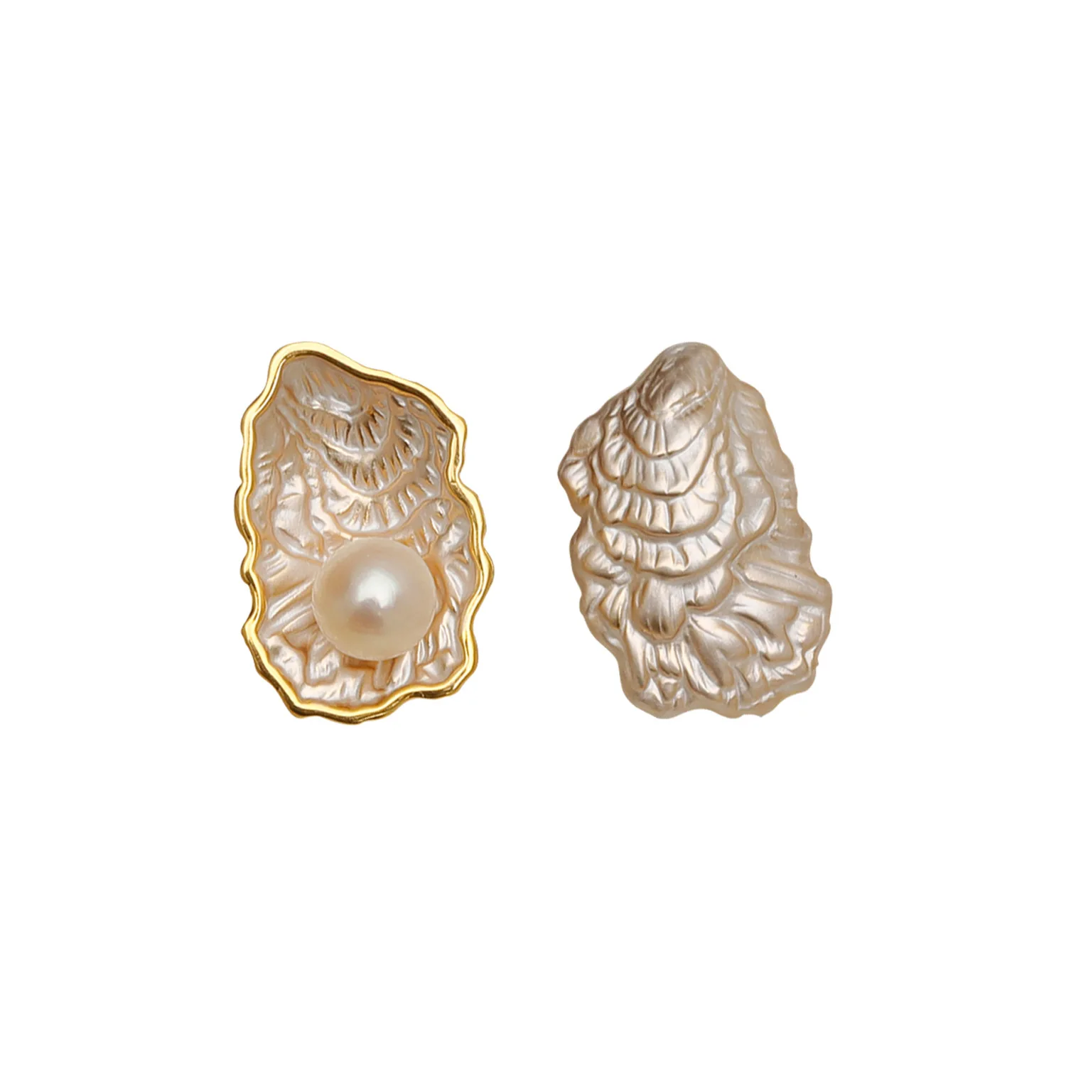 Geometric Shell Silver Needle Stud Earrings With Natural Fresh Gorwth Pearl  Beads With Delicate Filled Korea Jewelry for Women