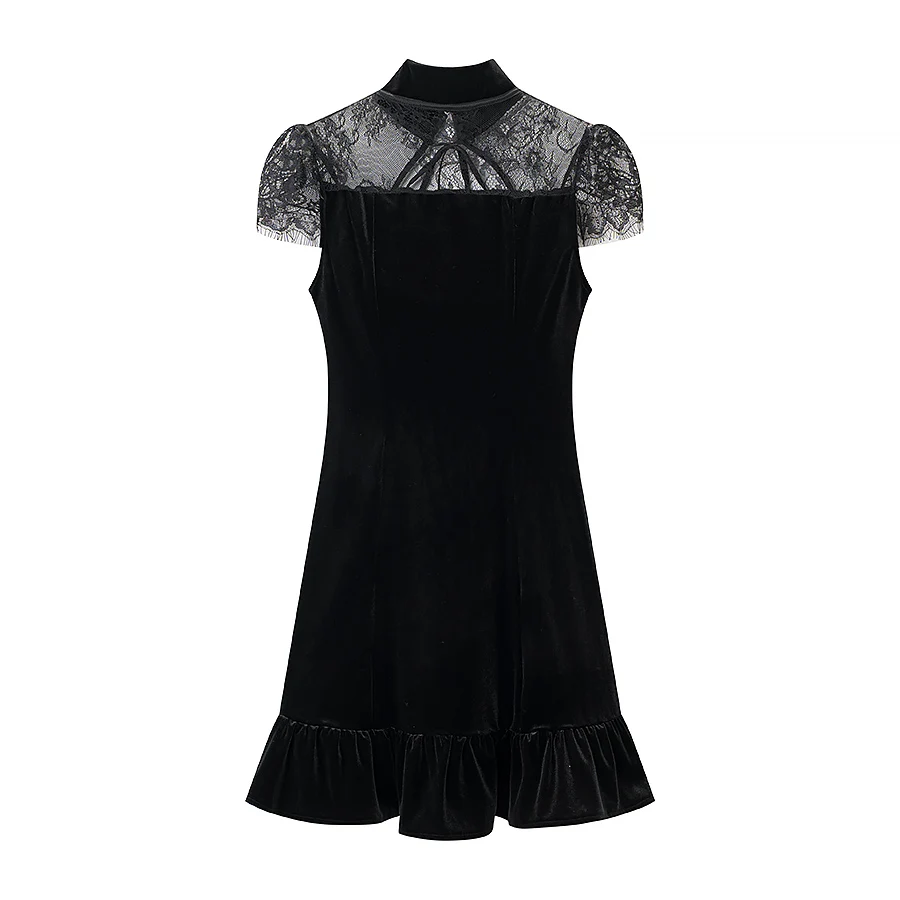 

Сексуальное черное кружевное платье-ципао с вырезами, короткое, с воротником, весна-лето, новинка, женская мода, элегантное платье А-силуэта с завышенной талией