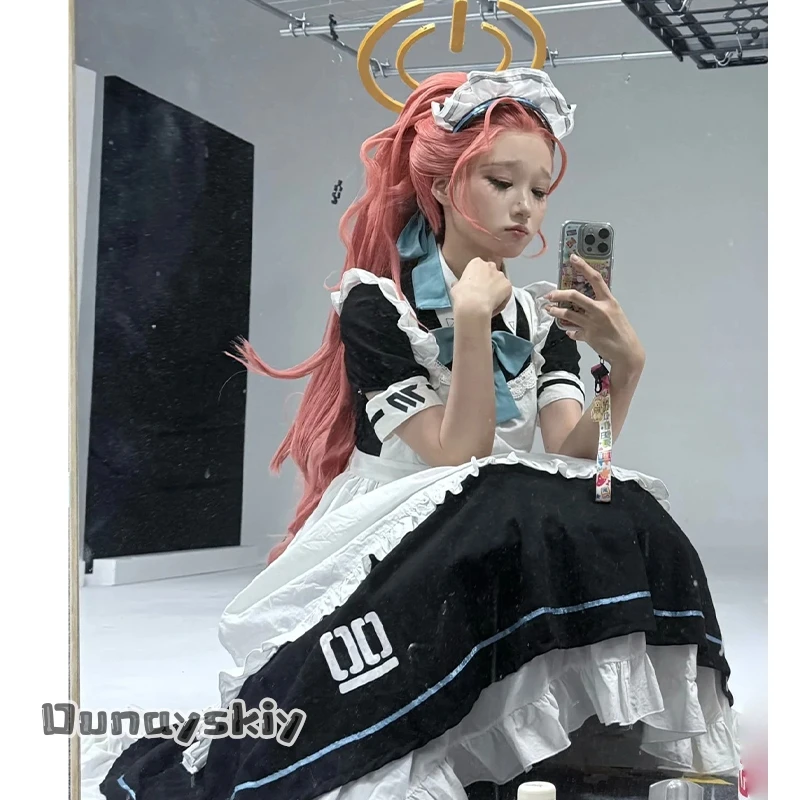 

Panda Rich Cos*Sakurako Utazumi Blue Archive Cafe Collaboration Maid Outfit Anime Cosplay Costume With Three Layer Apron Bow
