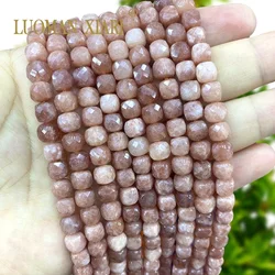 7-8MM Faceted Square Natural Stone Sunstone Chalcedony Loose Cube Spacer Beads for Jewelry Making Diy Bracelets Accessories